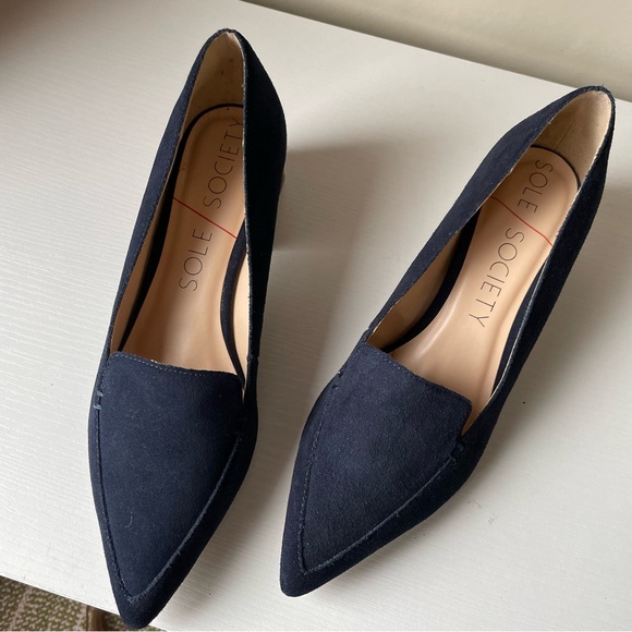 Sole Society Navy Blue Block Heel Pumps Sz 8.5 - Picture 6 of 9
